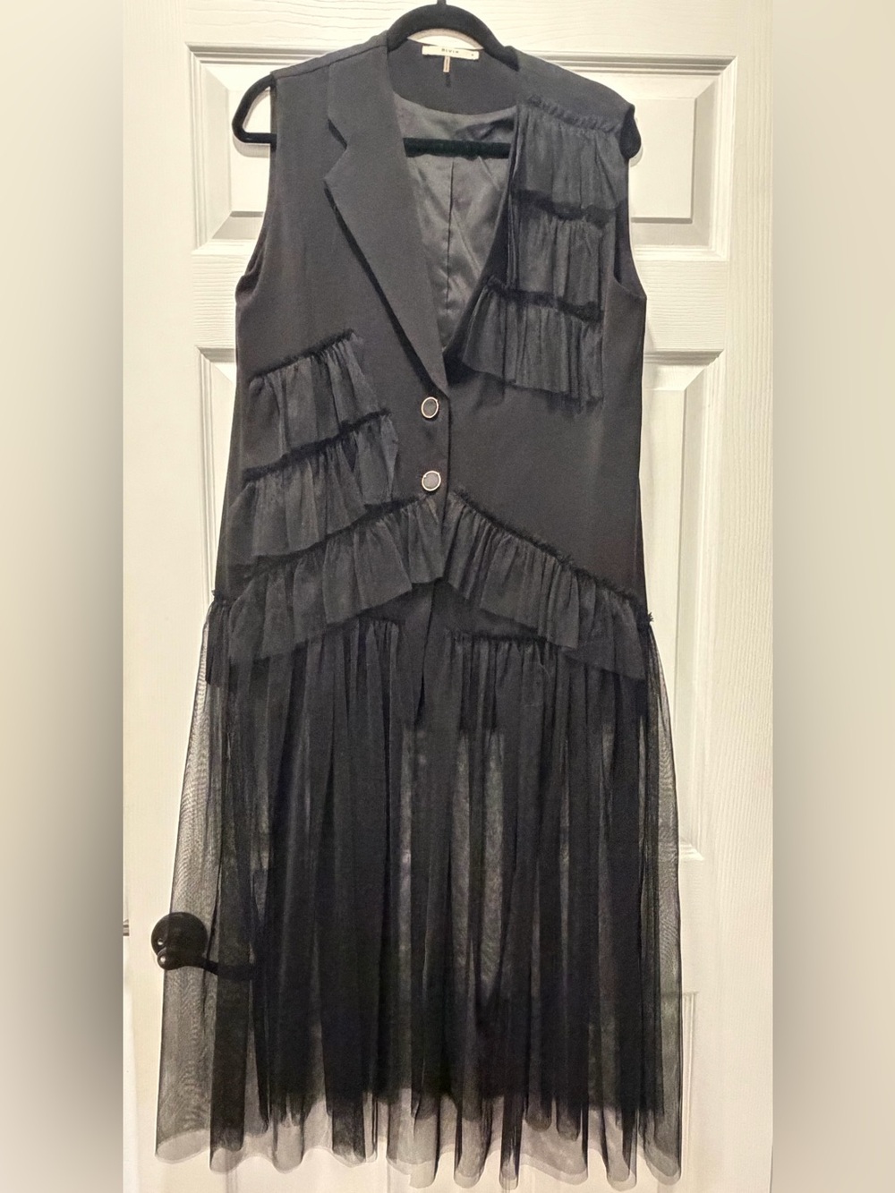 NWOT Sleeveless Black Ruffled Mesh Maxi Dress